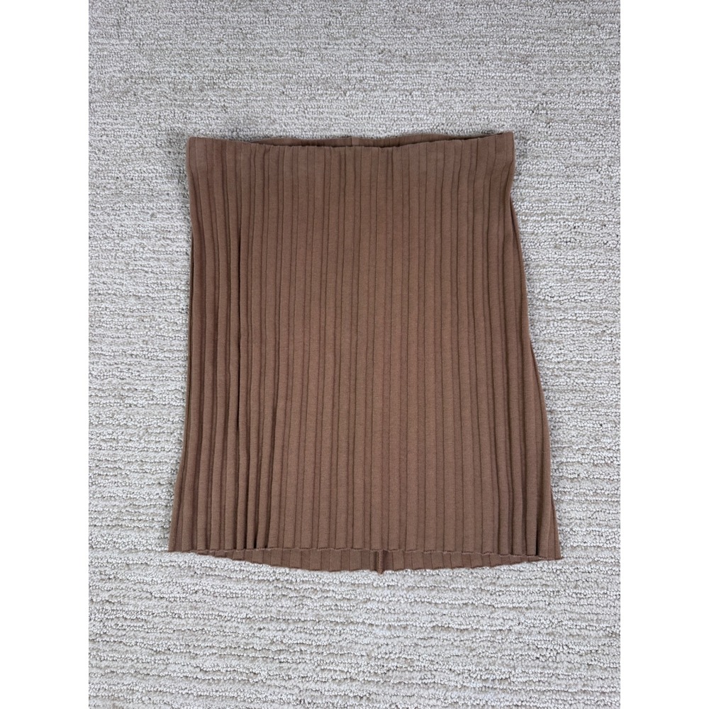 Cotton Citizen Ribbed Mini Skirt Brown XS Made in USA Bodycon Stretch Knit